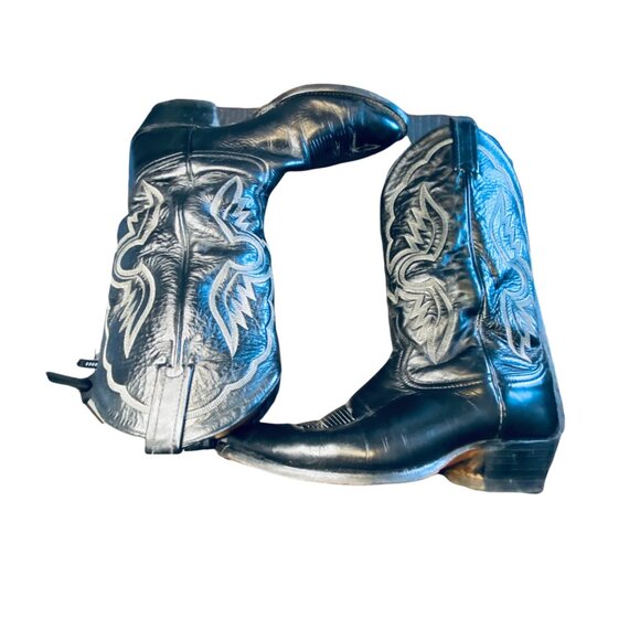 Vintage Tony Lama Men's Black Cowboy Boots Size 9.5D - Picture 3 of 7